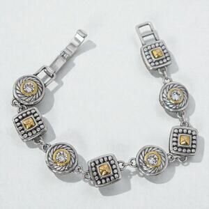 Brighton Heiress Square Link Bracelet Two-Tone Gold Silver Retired Vintage 7.5"